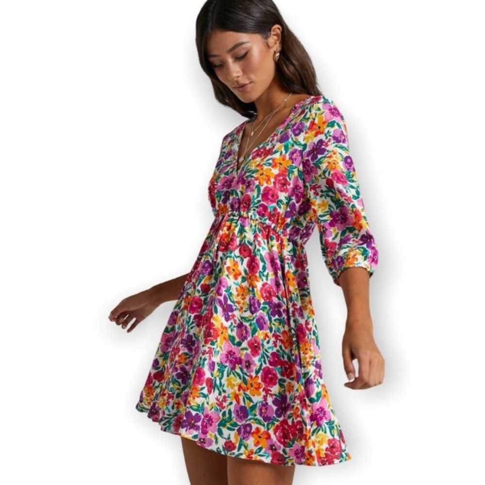 Showpo Lilliana Mini Dress Size 6 Multi Packed Floral Print Summer Dress